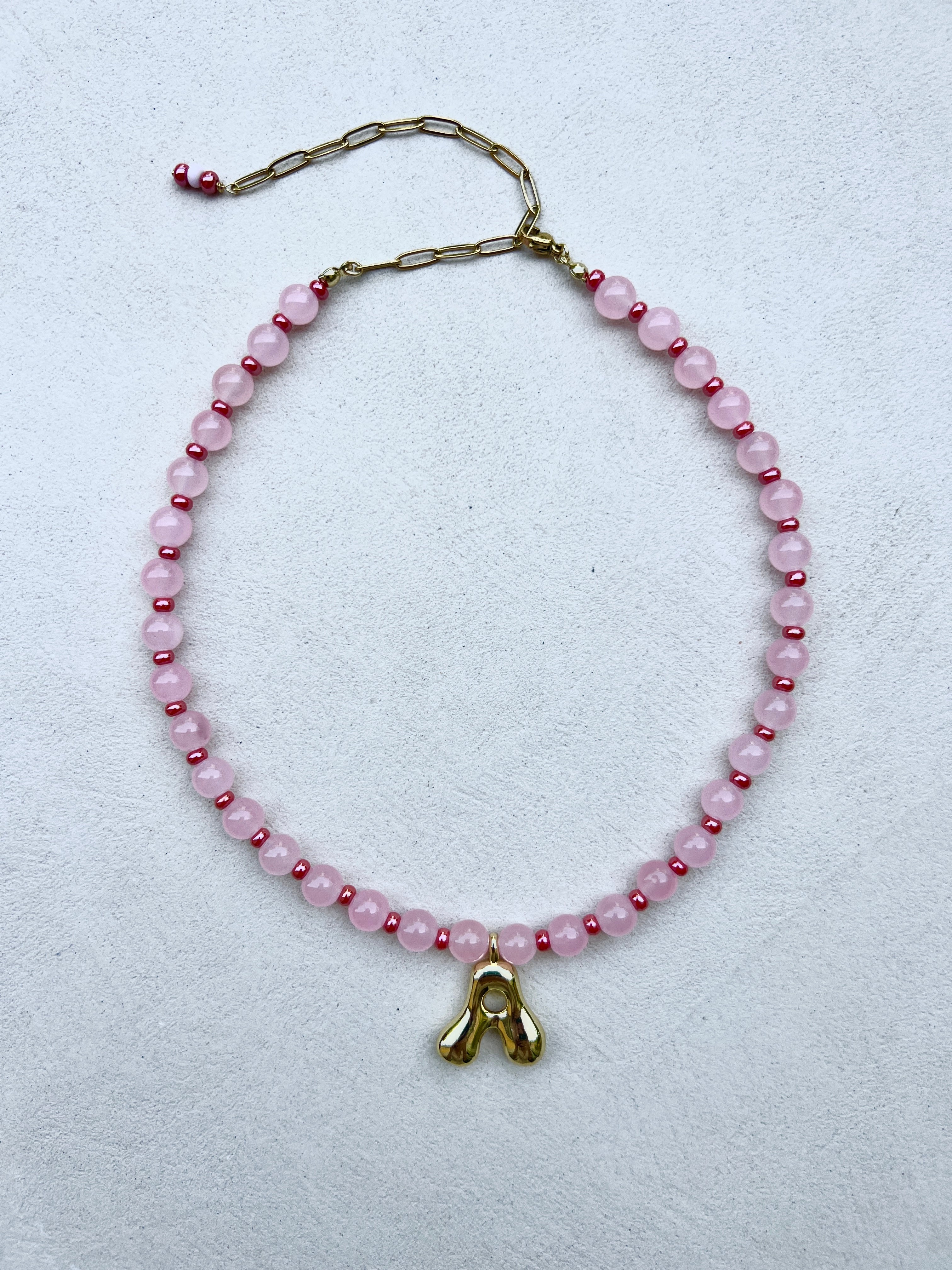 Initial Necklace - Pink Jade