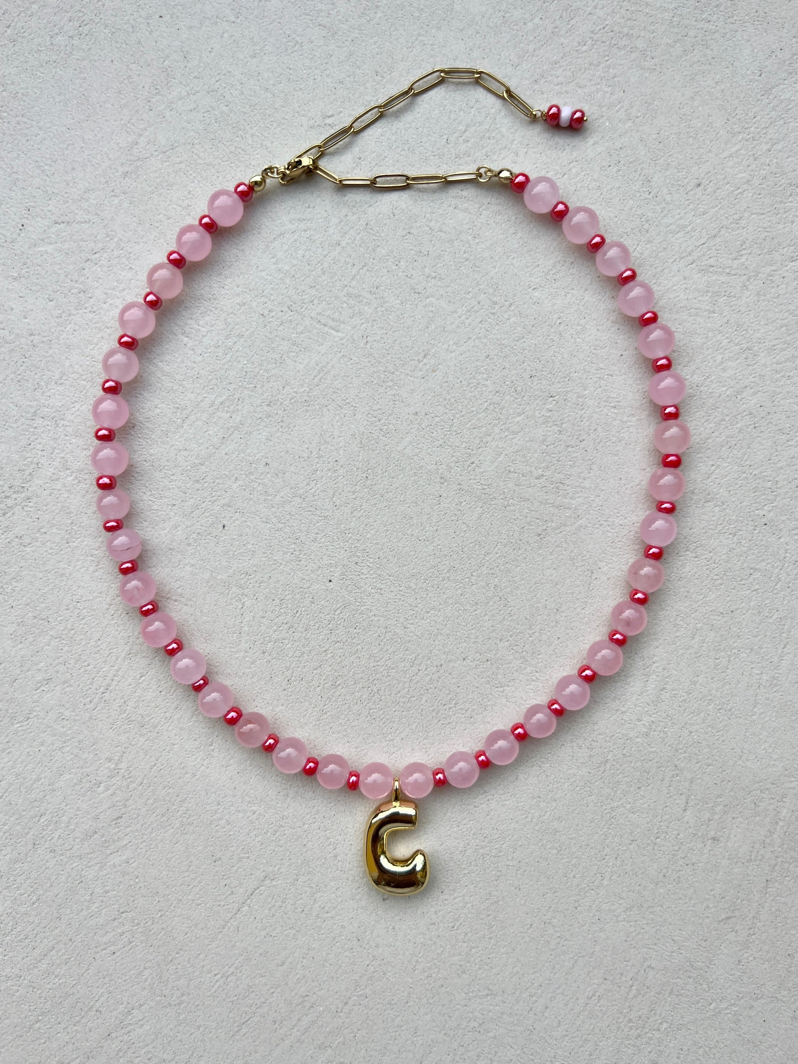 Initial Necklace - Pink Jade