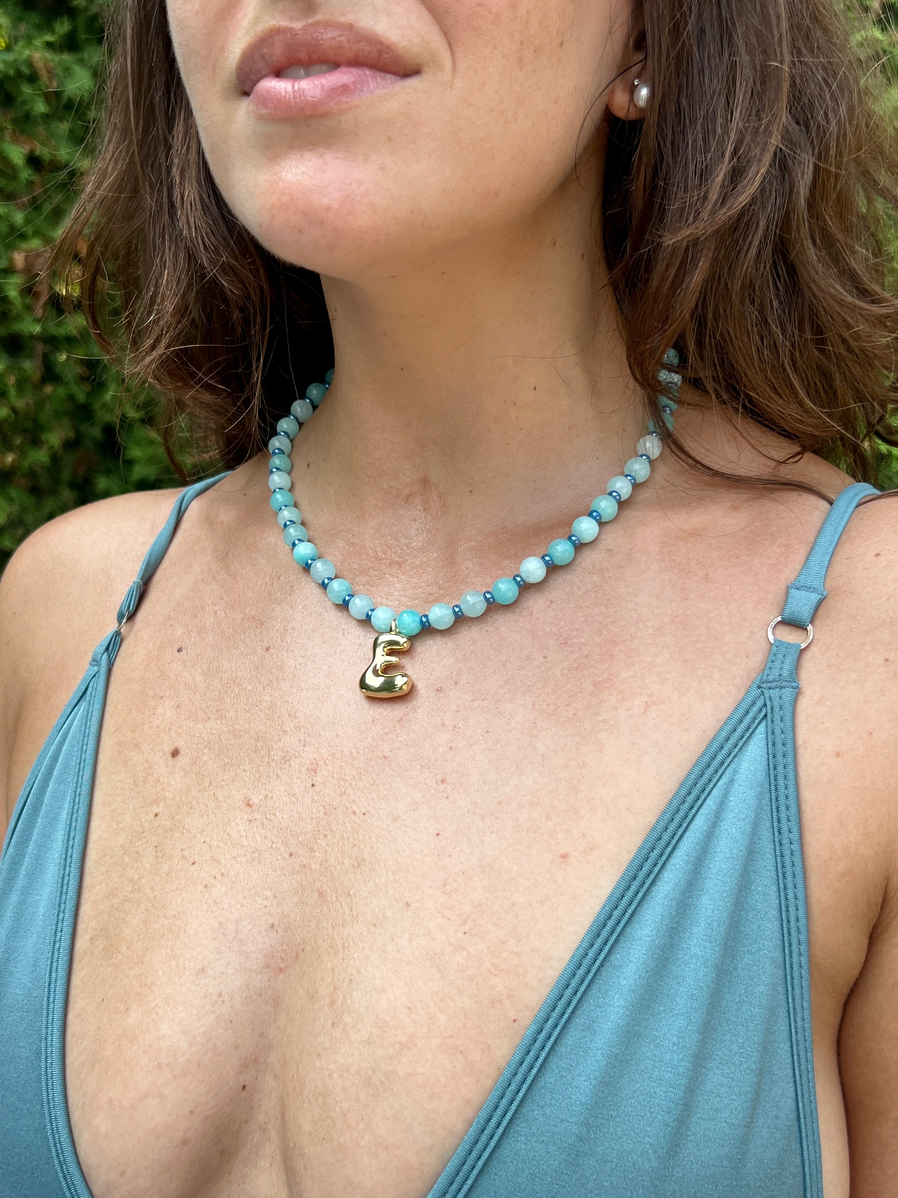 Initial Necklace - Aqua Jade