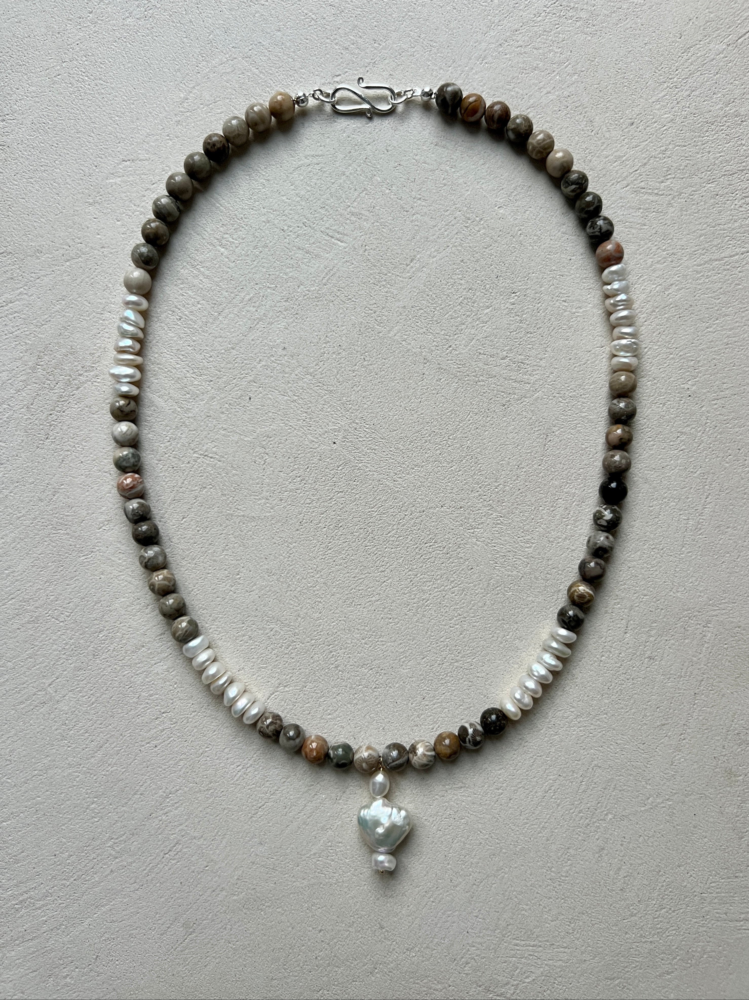 Fossil Stone and Pearls Necklace