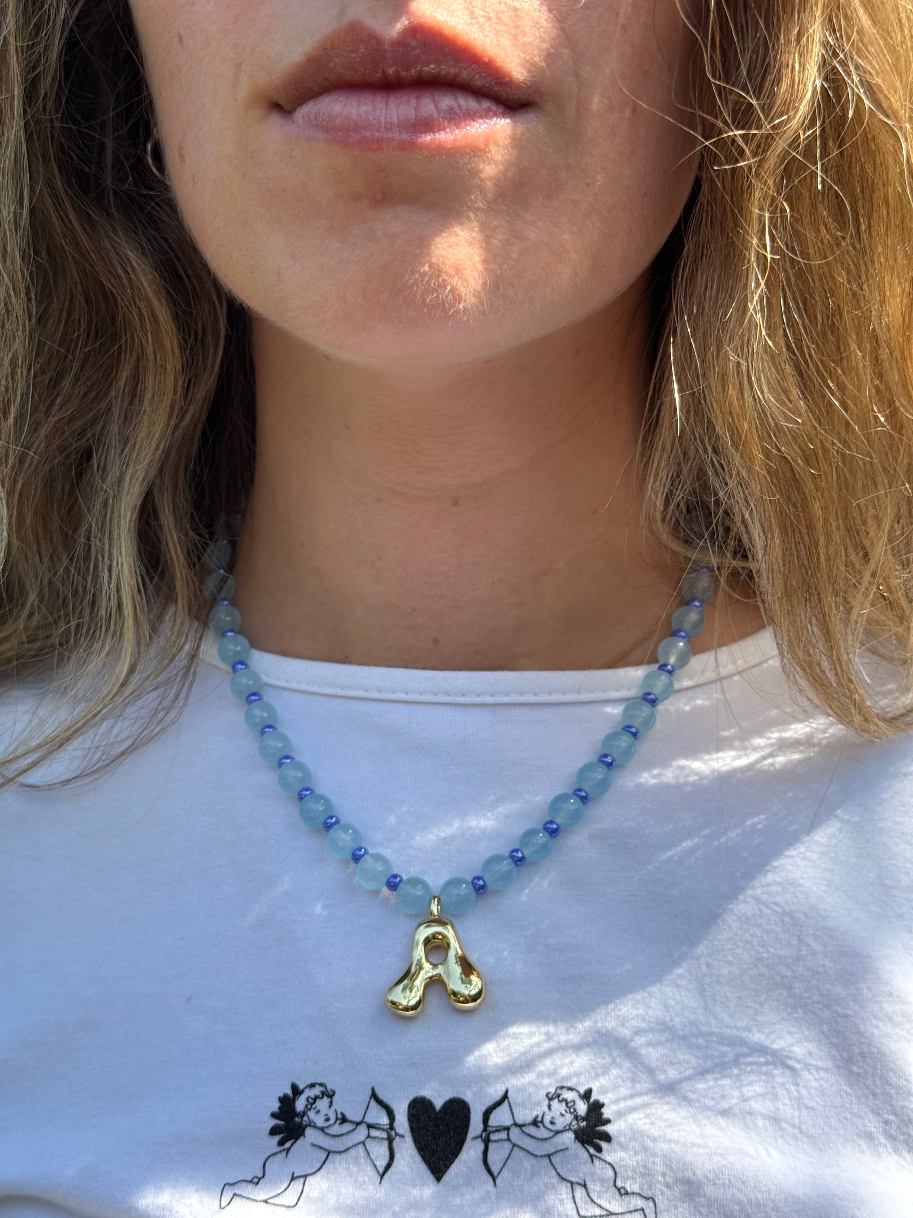 Initial Necklace - Sky Blue Jade