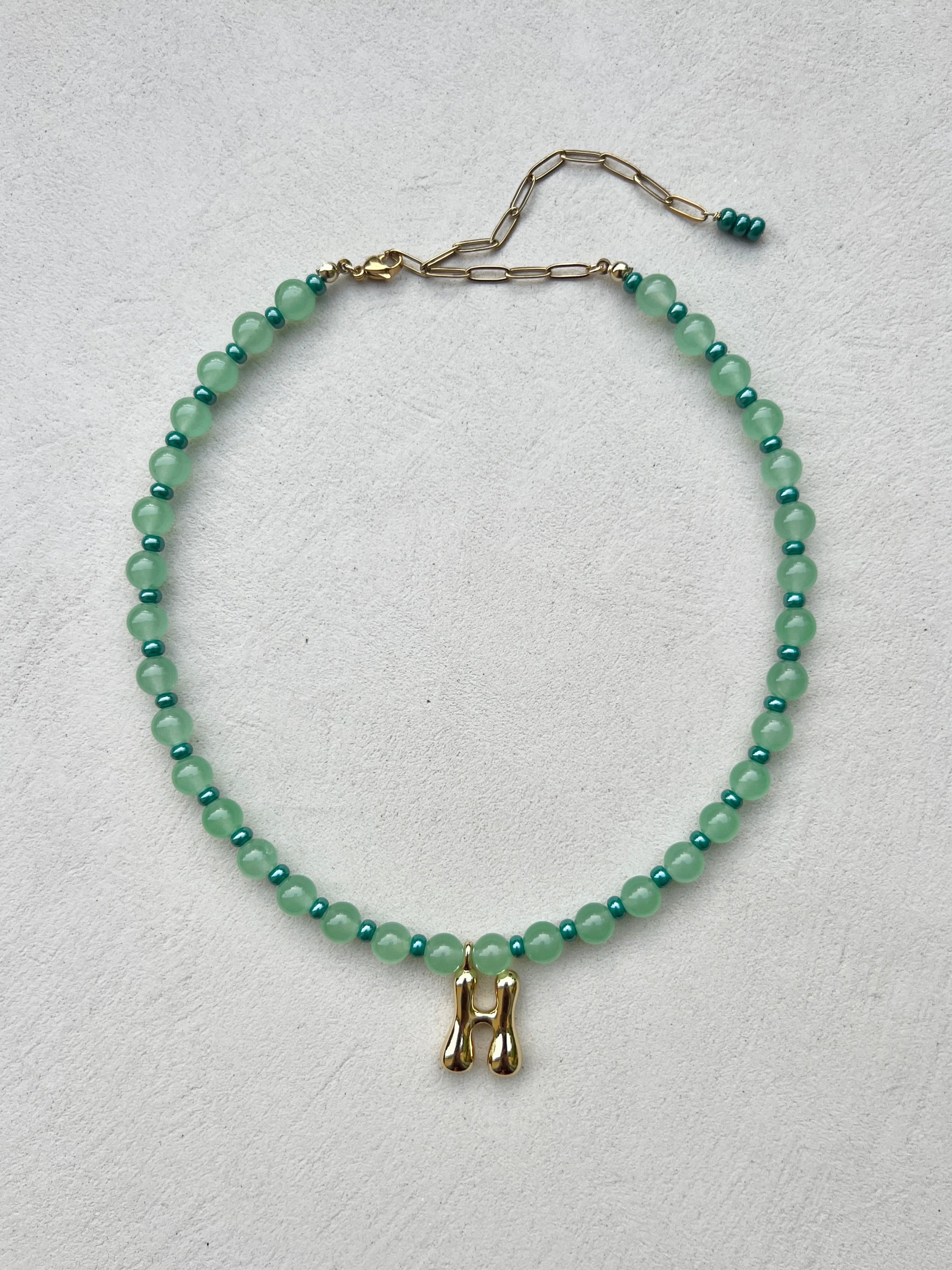 Initial Neckace - Green Jade