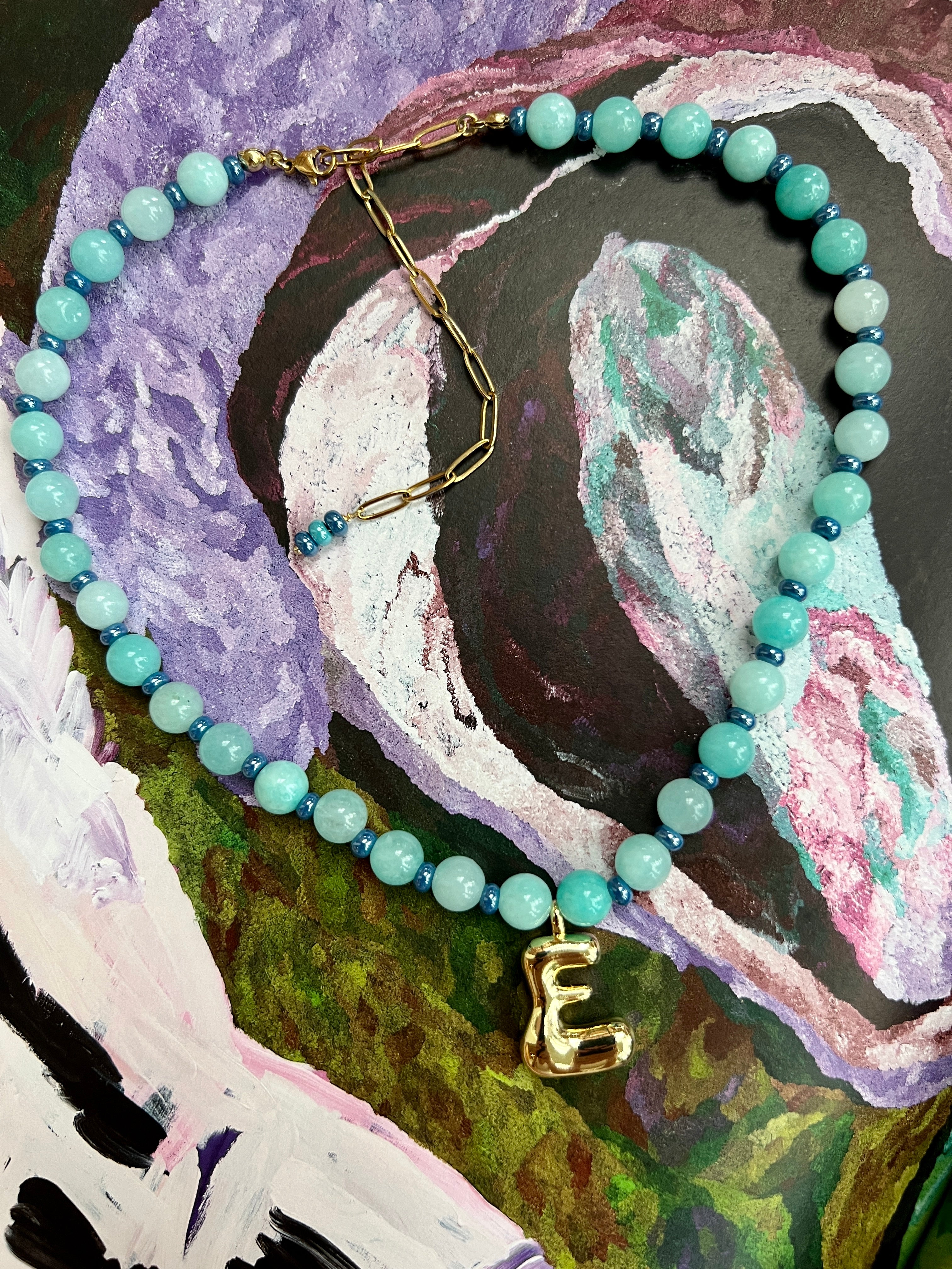 Initial Necklace - Aqua Jade